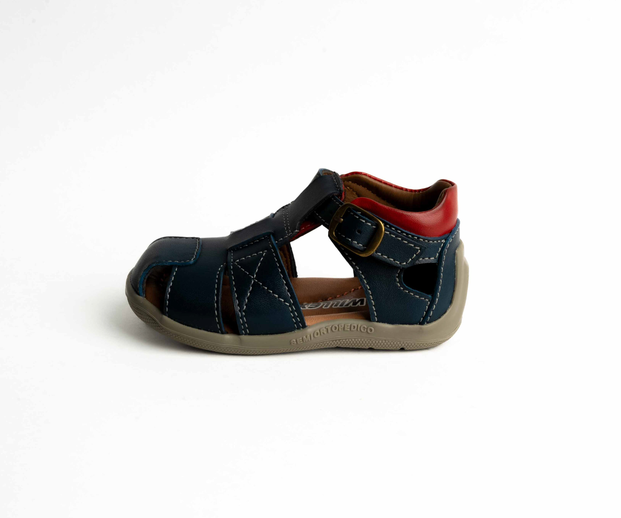 SANDALIA WILLEX TEJIDA CUERO AZUL ROJO